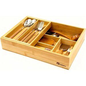Bamboo 2 Tier Drawer Organizer Removable Cutlery Tray Kitchen Utensil Holder